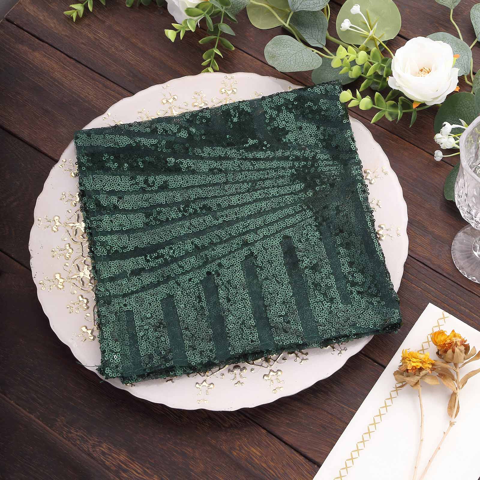 Sequin Napkins 20"x20" Hunter Emerald Green - Diamond Pattern Reusable Napkin Pro Linens