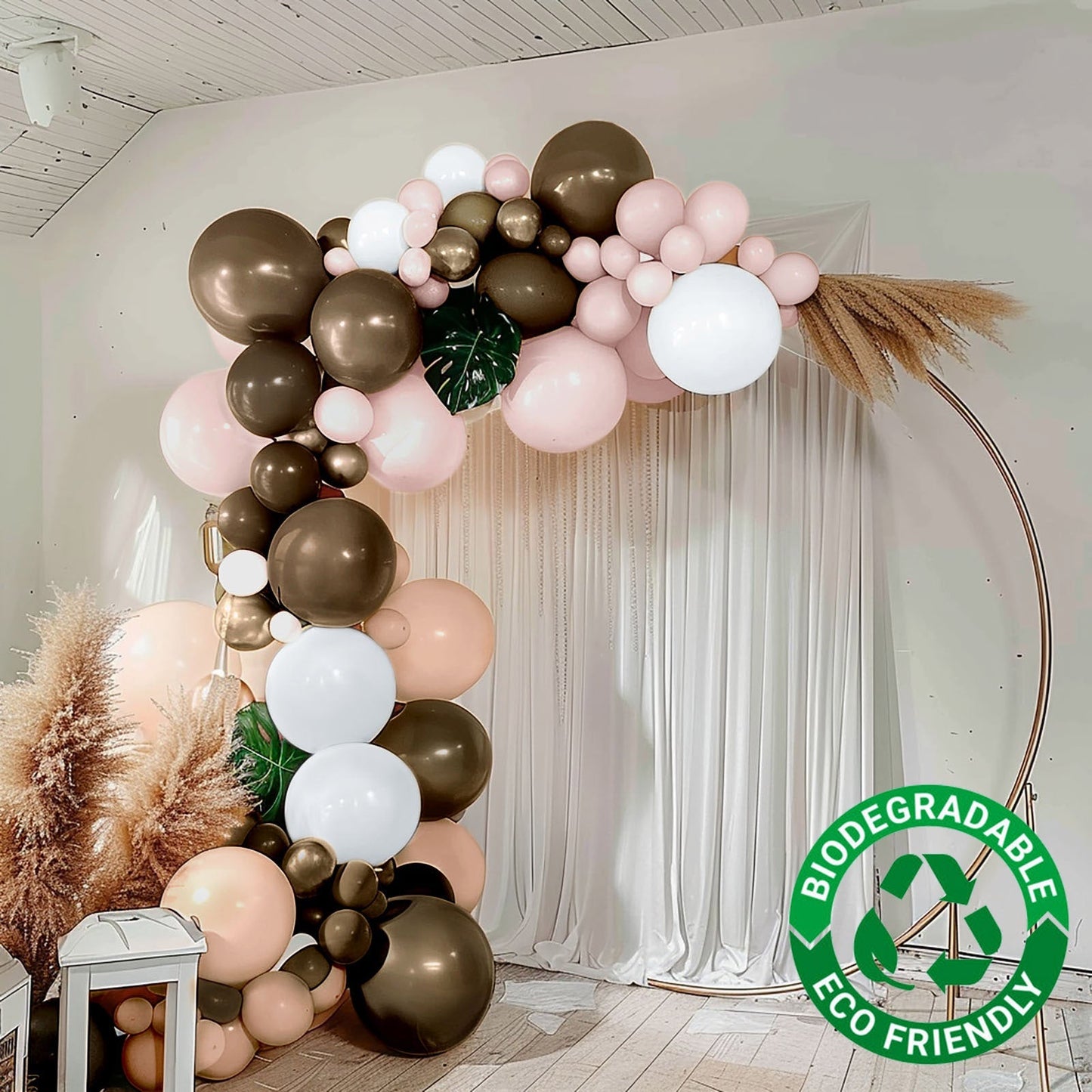 Set of 124 Tan Brown Biodegradable Balloon Arch Kit, Rustic Double Layered Extra Strong Latex Party Balloon Garland Pro Linens