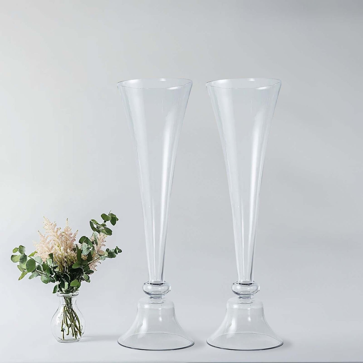 Set of 2 32" Tall Clear Reversible Clarinet Glass Trumpet Vases Pro Linens