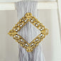 Set of 2 7" Gold Barrette Style Diamond Backdrop Drapery Holdbacks, Square Acrylic Crystal Curtain Brooch Tie Backs Pro Linens