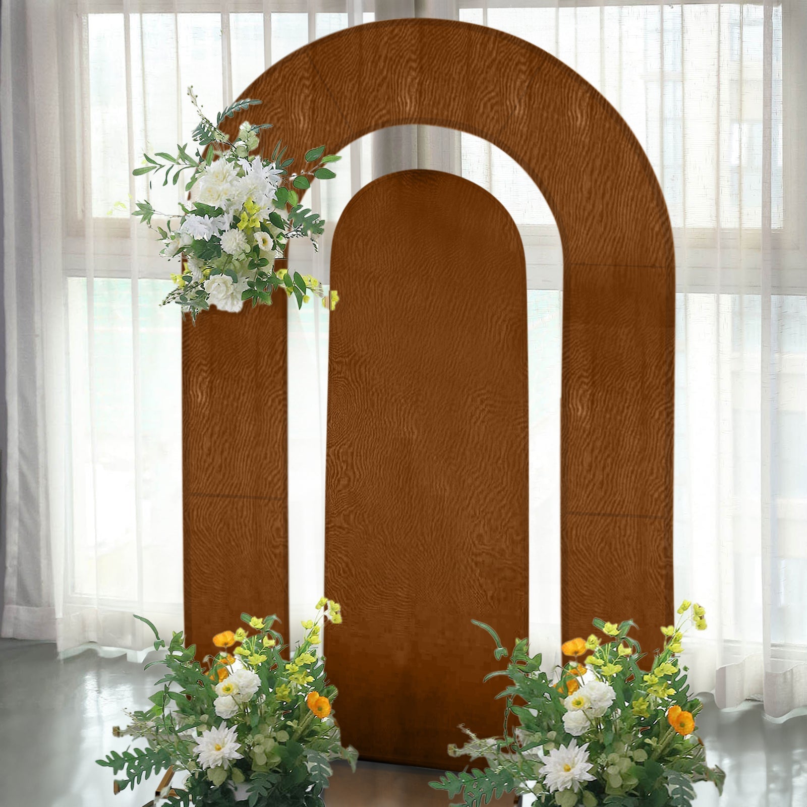 Set of 2 Brown Spandex Fitted Wedding Arch Covers for Round Top and Double Arch Chiara Backdrop Stands - 6ft,8ft Pro Linens