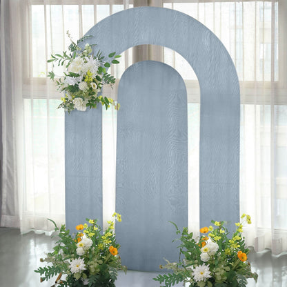 Set of 2 Dusty Blue Spandex Fitted Wedding Arch Covers for Round Top and Double Arch Chiara Backdrop Stands - 6ft,8ft Pro Linens