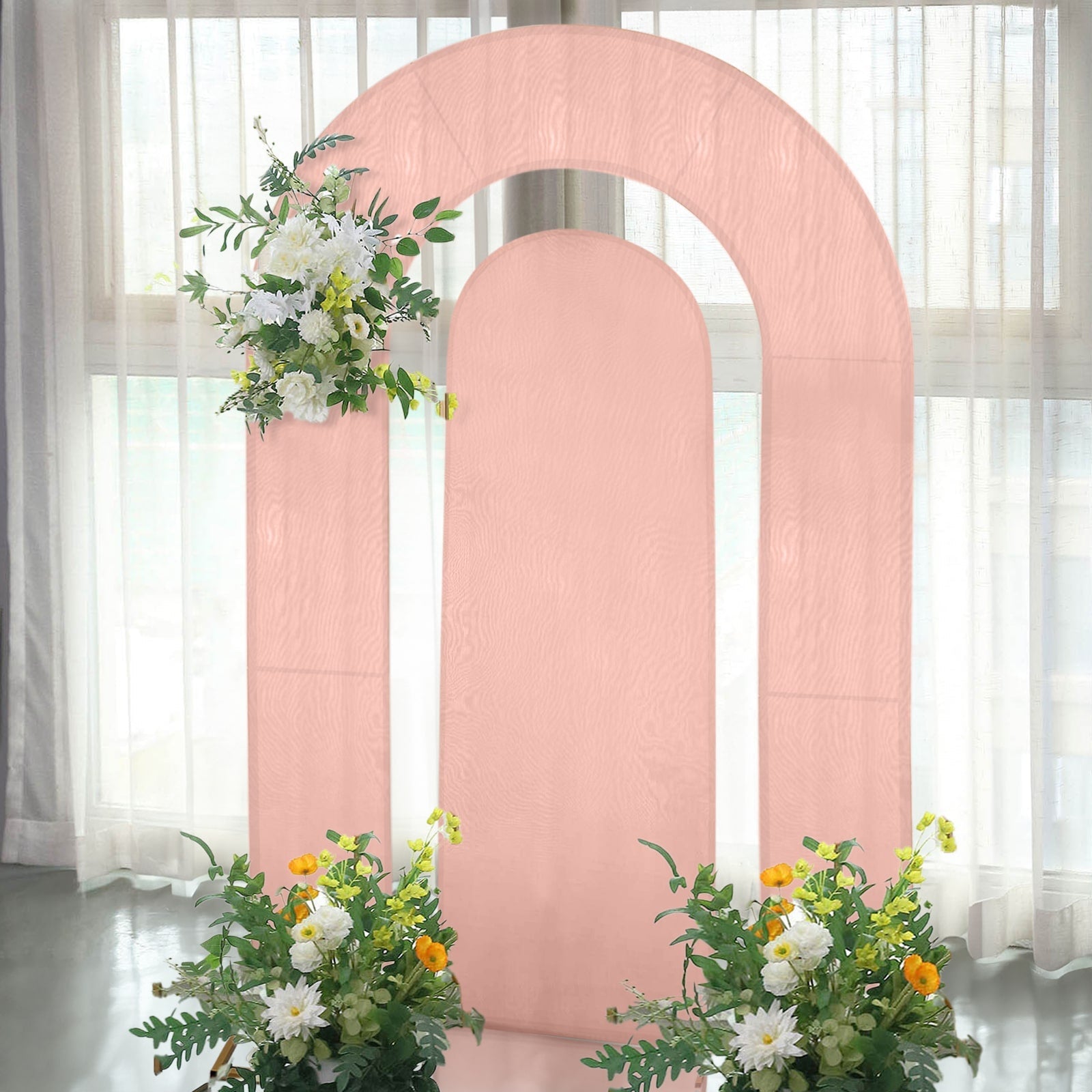 Set of 2 Dusty Rose Spandex Fitted Wedding Arch Covers for Round Top and Double Arch Chiara Backdrop Stands - 6ft,8ft Pro Linens