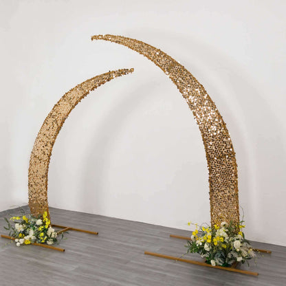 Set of 2 Gold Big Payette Sequin Backdrop Stand Cover for Half Crescent Moon Wedding Arch, Sparkly Double Sided - 6.5ft, 8ft Pro Linens