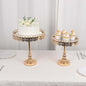 Set of 2 Gold Crystal Beaded Metal Cupcake Dessert Display Stands With Mirror Top, Round Pedestal Cake Stands - 11", 13" Pro Linens