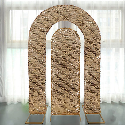 Set of 2 Gold Payette Sequin Wedding Arch Covers for Round Top and Double Arch Chiara Backdrop Stands - 6ft,8ft Pro Linens