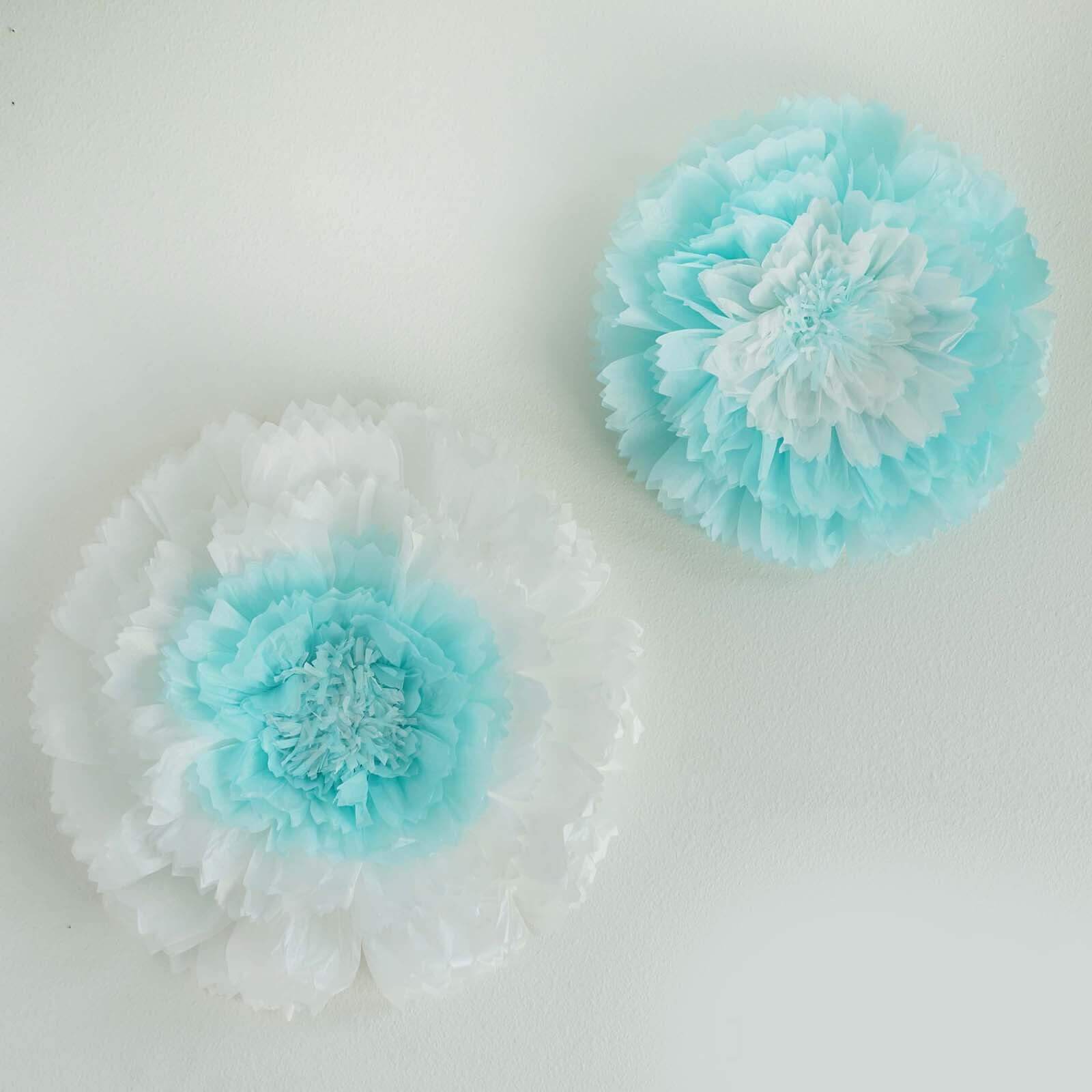 Set of 2 Light Blue Carnation 3D Wall Giant Tissue Paper Flowers - 12",16" Pro Linens