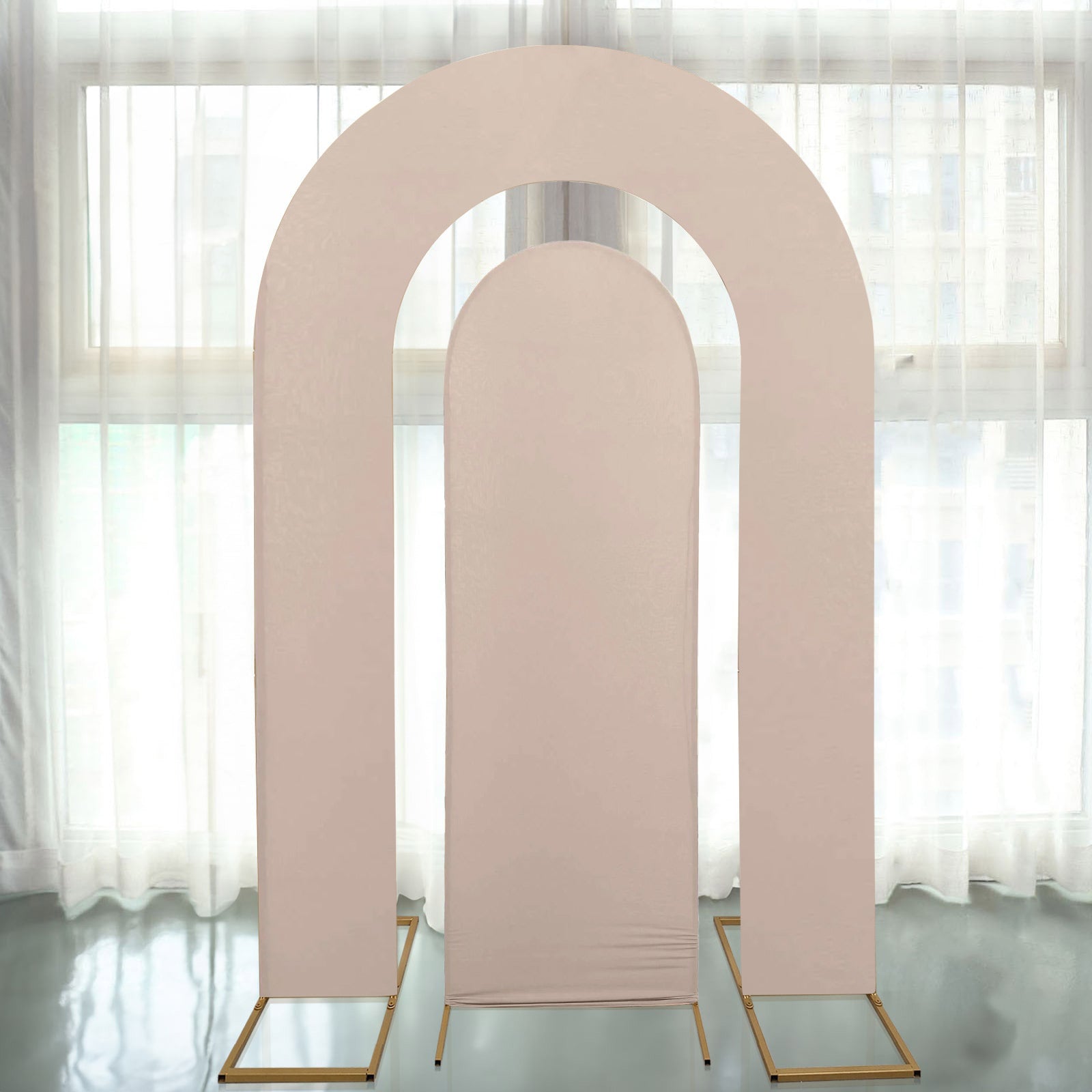 Set of 2 Nude Spandex Fitted Wedding Arch Covers for Round Top and Double Arch Chiara Backdrop Stands - 6ft,8ft Pro Linens