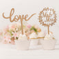 Set of 2 Rustic Mr & Mrs and Love Wedding Cake Topper Decorations, Natural Wooden Cupcake Topper Picks Pro Linens