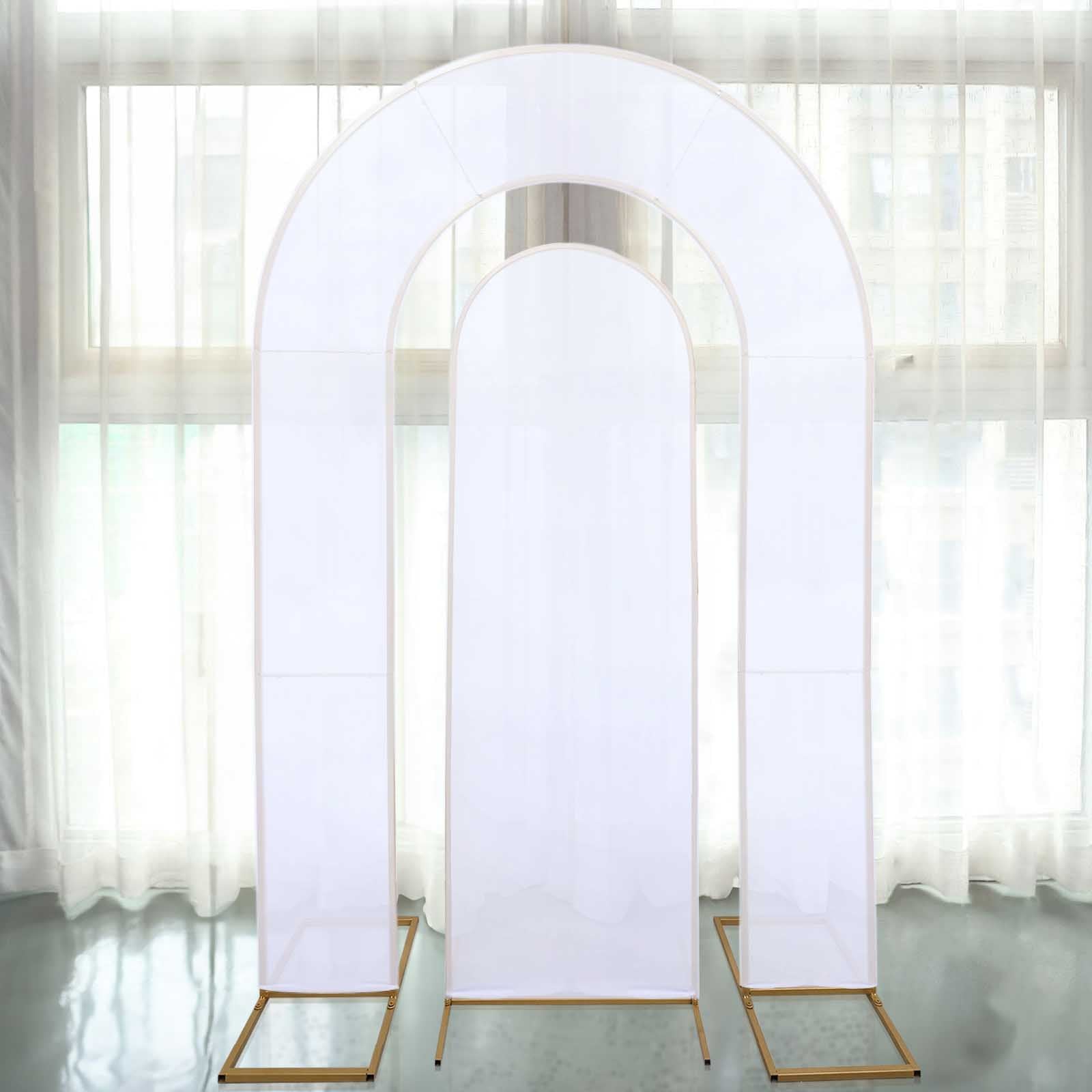 Set of 2 White Spandex Fitted Wedding Arch Covers for Round Top and Double Arch Chiara Backdrop Stands - 6ft,8ft Pro Linens