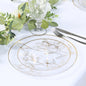 Set of 20 Clear Plastic Dinner Dessert Plates With Metallic Gold Floral Design, Disposable Round Party Plates - 8",10" Pro Linens