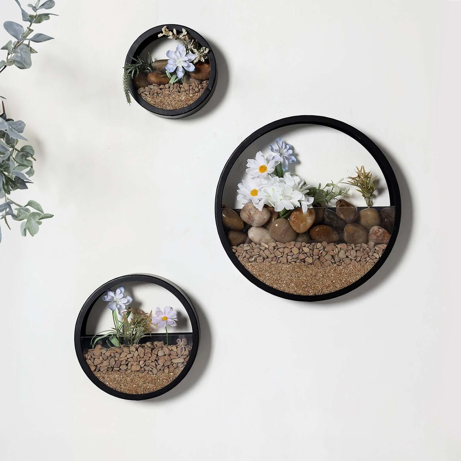 Set of 3 Black Half Moon Wall Planters, Round Metal Wall Hanging Planter, Modern Indoor Outdoor Terrarium - 6",8",12" Pro Linens