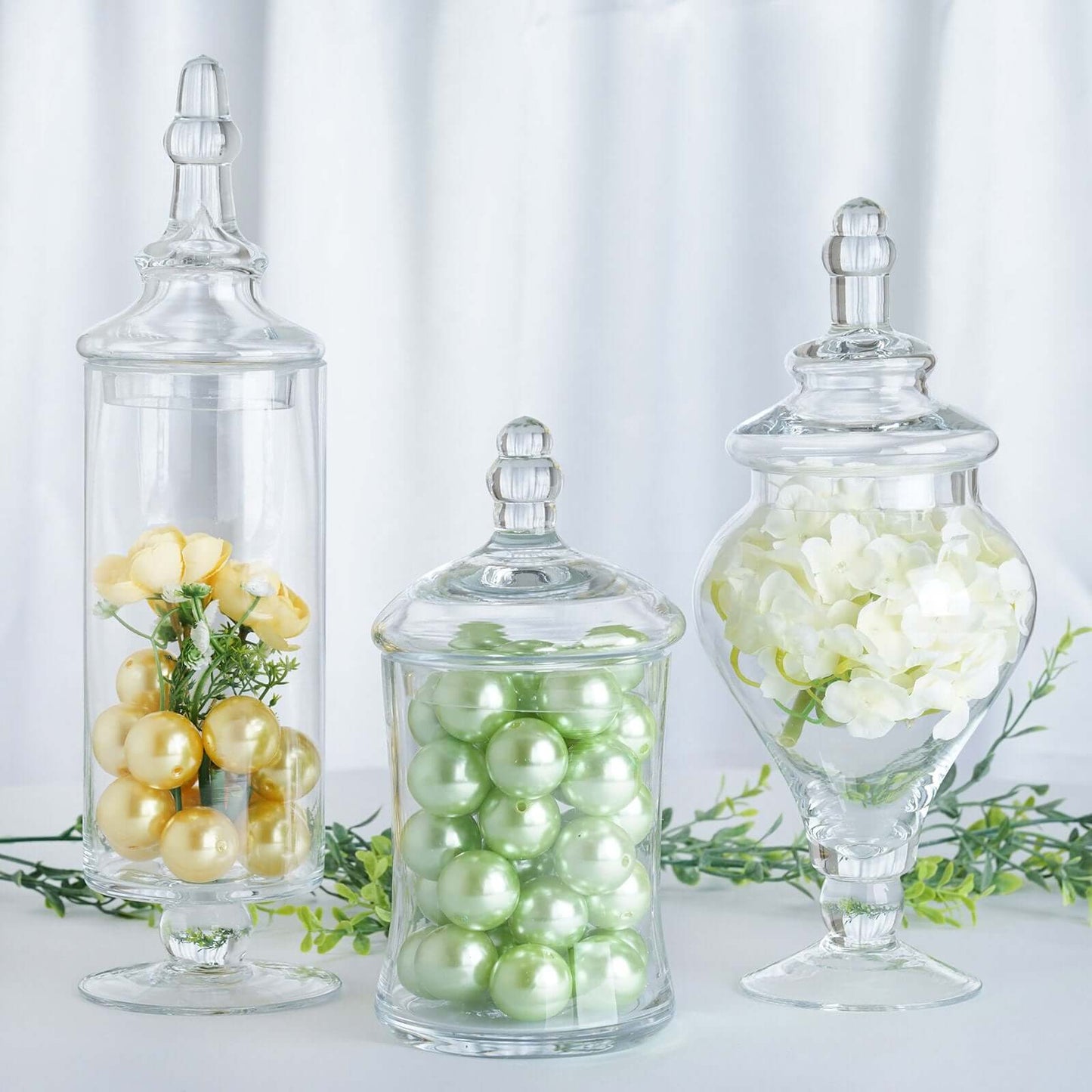 Set of 3 Clear Glass Modern Apothecary Party Favor Candy Jars With Snap On Lids - 9" 13" 14" Pro Linens