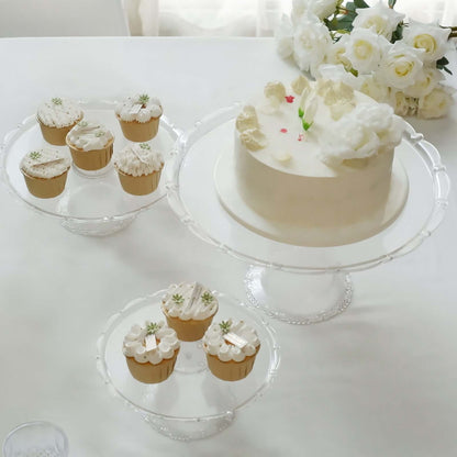 Set of 3 Clear Plastic Round Pedestal Cake Stands, Stackable Cupcake Dessert Display Holders - 9", 11", 15" Pro Linens