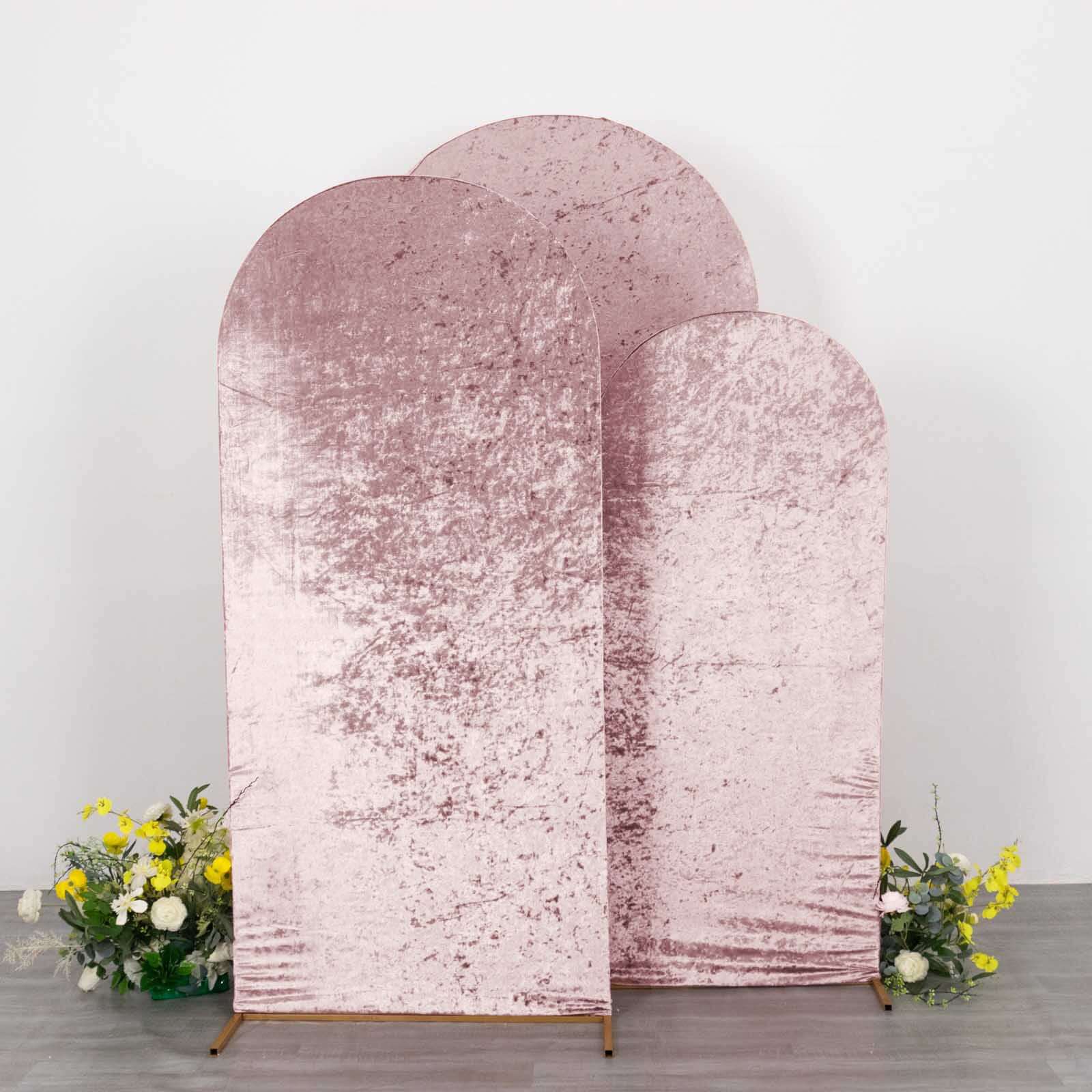 Set of 3 Dusty Rose Crushed Velvet Chiara Backdrop Stand Covers For Round Top Wedding Arches - 5ft, 6ft, 7ft Pro Linens