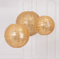 Set of 3 Glitter Gold Sequin Fabric Hanging Lanterns, Decorative Round Foldable Chinese Lantern Lampshades - 8",10",12" Pro Linens