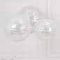 Set of 3 Glitter Silver Sequin Fabric Hanging Lanterns, Decorative Round Foldable Chinese Lantern Lampshades - 8",10",12" Pro Linens