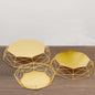 Set of 3 Gold Metal Geometric Cake Stands Reversible Octagon Baskets - 7" 9" 11" Pro Linens