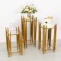 Set of 3 Gold Metal Plinths Cake Table Pedestal Stands With Square Acrylic Plates, Wedding Props Flower Display Stands - 26",30",34" Pro Linens