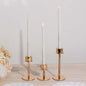 Set of 3 Gold Metal Taper Candle Stands with Round Base, Hurricane Candlestick Holders - 3.5",5.5",8" Pro Linens