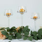 Set of 3 Long-Stem Clear Glass Tealight Disc Candle Holders, Tall Pedestal Table Vase Centerpieces - 8", 9", 10" Pro Linens