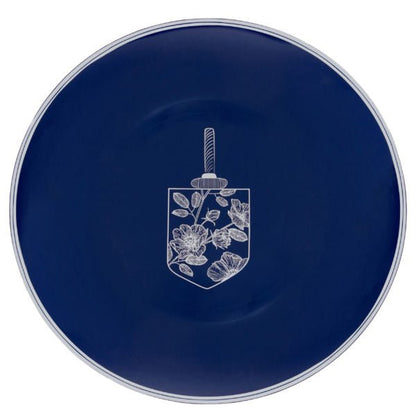 Silver and Blue Round Plastic Plate 10 Pack - Chanukah Plate Pro Linens