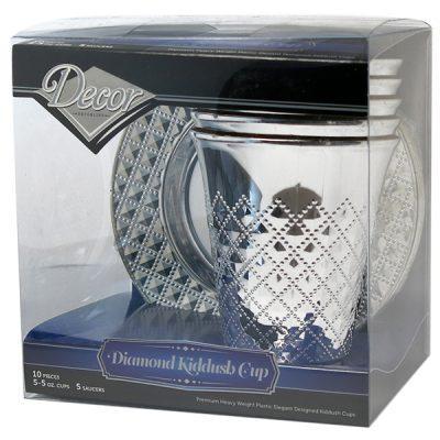 Silver Plastic Diamond Kiddush Cup 5 Pack W/Trays - Pro Linens