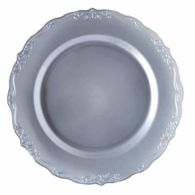 Silver Round Plastic Plates - Vintage Plate Pro Linens