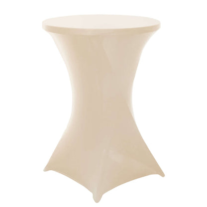 Spandex 24"-32" Round Cocktail Table Cover Beige - Easy to Maintain Stretch Fitted Highboy Tablecloth Pro Linens