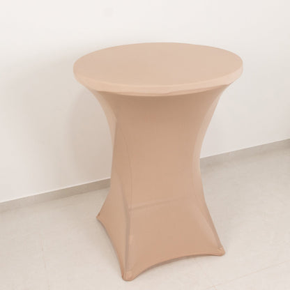 Spandex 24"-32" Round Cocktail Table Cover Nude - Easy to Maintain Stretch Fitted Highboy Tablecloth Pro Linens