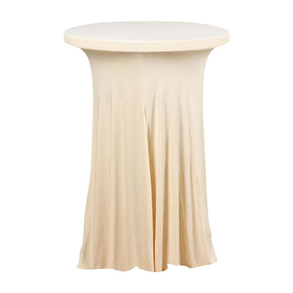 Spandex 32" Round Cocktail Table Cover Skirt Beige With Natural Wavy Drapes Pro Linens