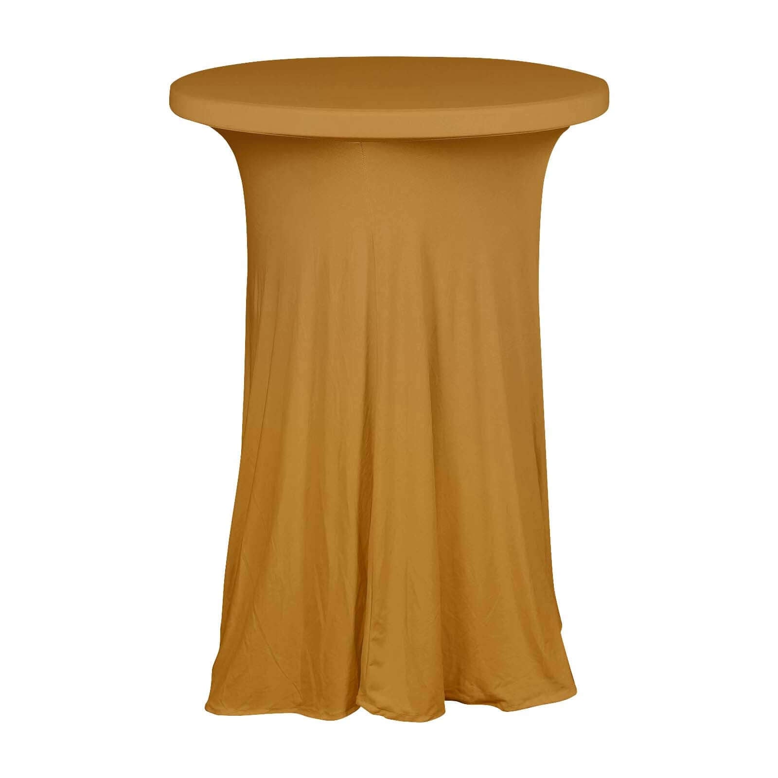 Spandex 32" Round Cocktail Table Cover Skirt Gold With Natural Wavy Drapes - Stylish & Sophisticated Event Decor Pro Linens