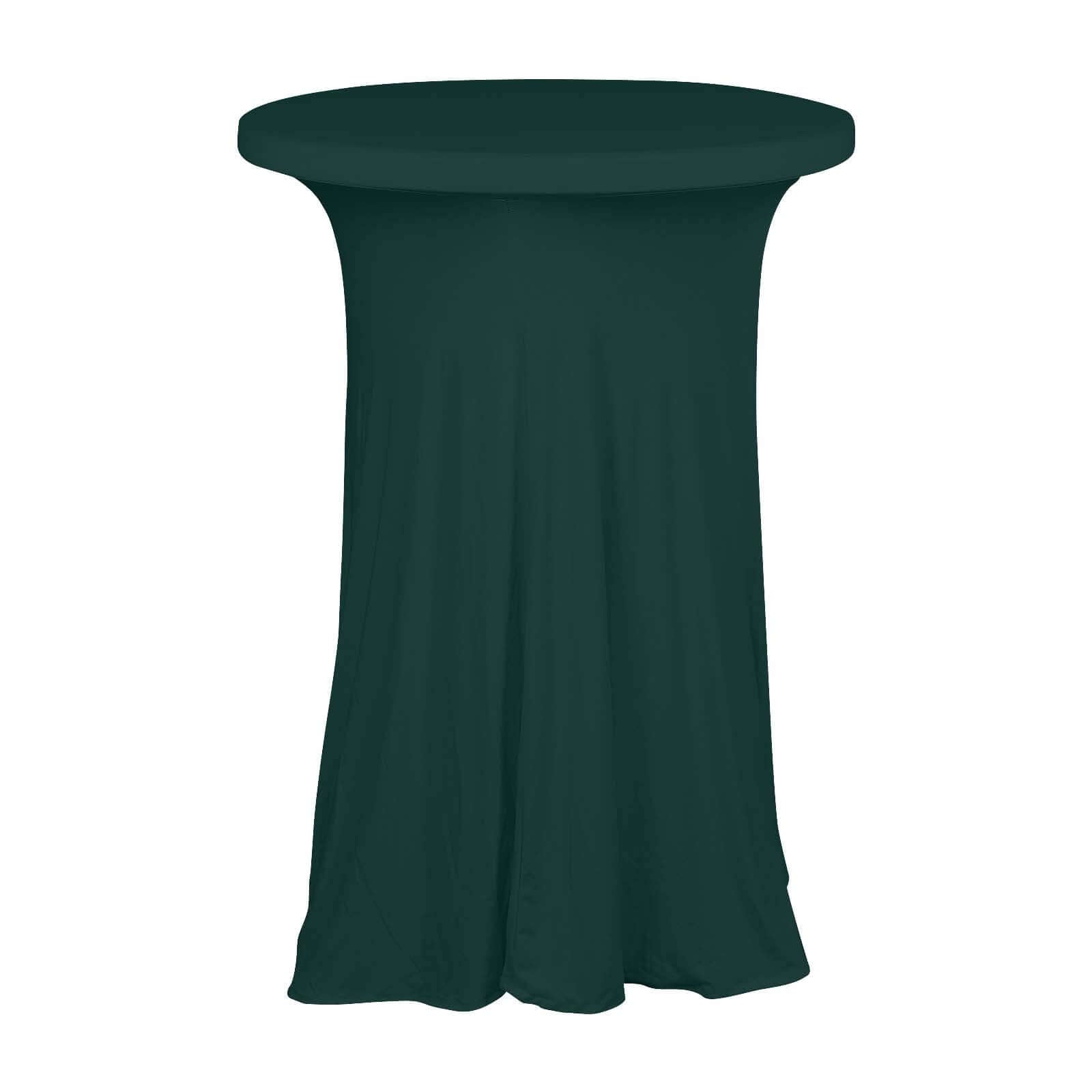 Spandex 32" Round Cocktail Table Cover Skirt Hunter Emerald Green With Natural Wavy Drapes Pro Linens