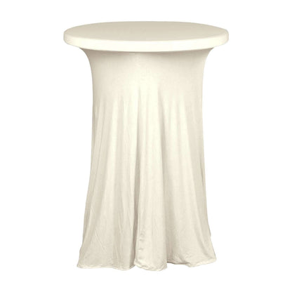 Spandex 32" Round Cocktail Table Cover Skirt Ivory With Natural Wavy Drapes Pro Linens