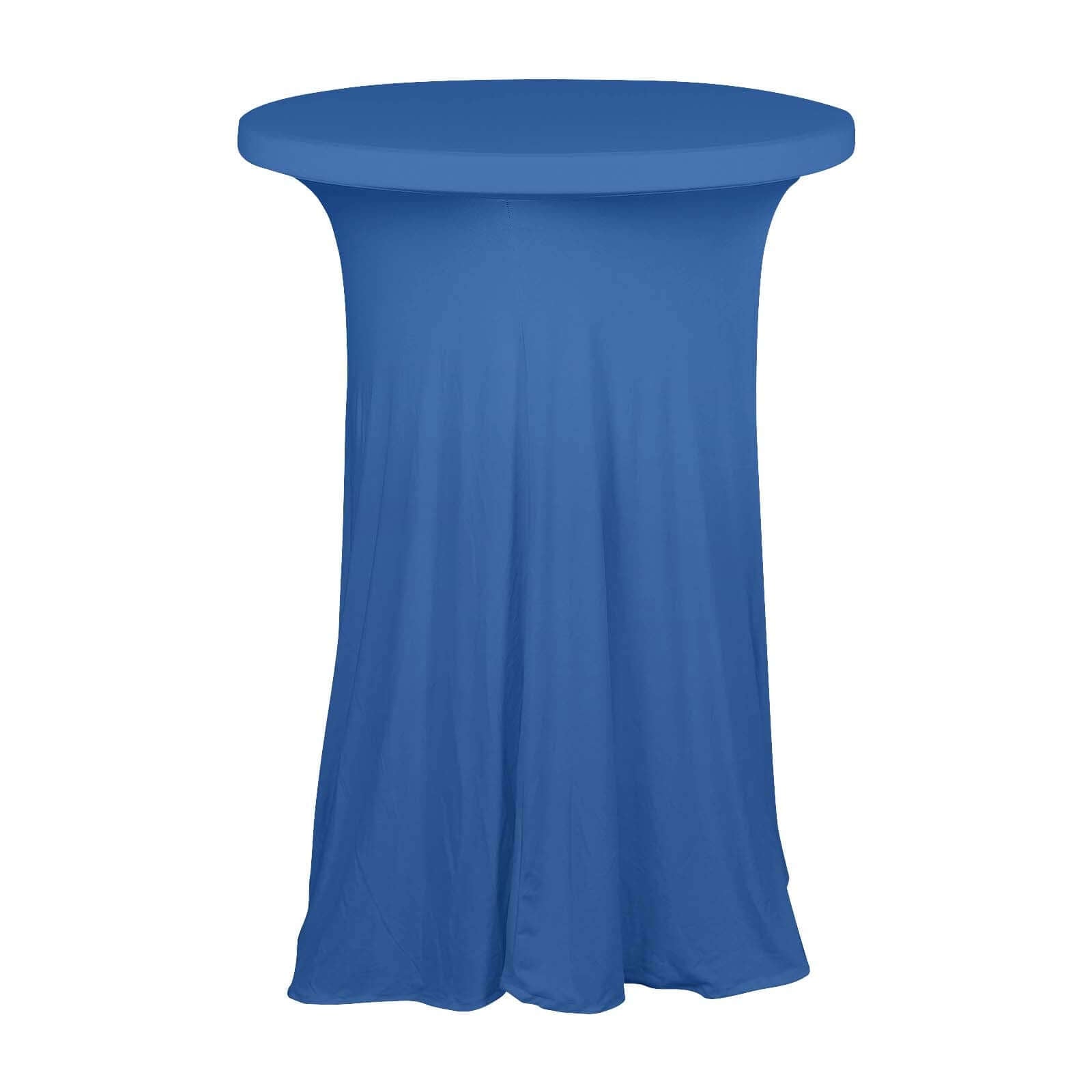 Spandex 32" Round Cocktail Table Cover Skirt Royal Blue With Natural Wavy Drapes Pro Linens