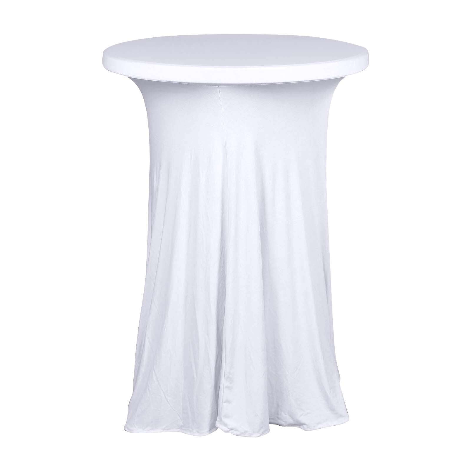 Spandex 32" Round Cocktail Table Cover Skirt White With Natural Wavy Drapes - Stylish & Sophisticated Event Decor Pro Linens