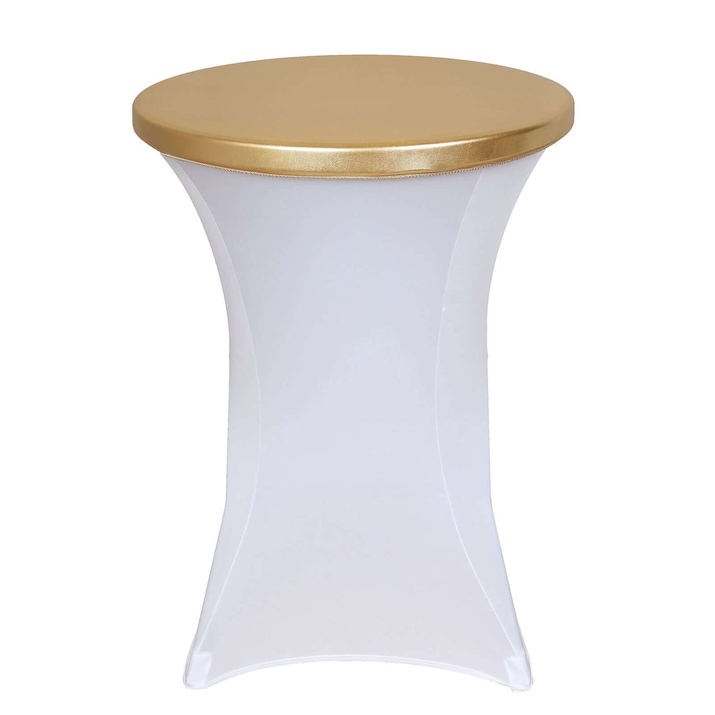 Spandex Cocktail Table Top Cover Fitted Metallic Gold - Stretchy & Wrinkle Free Topper for Weddings & Events Pro Linens