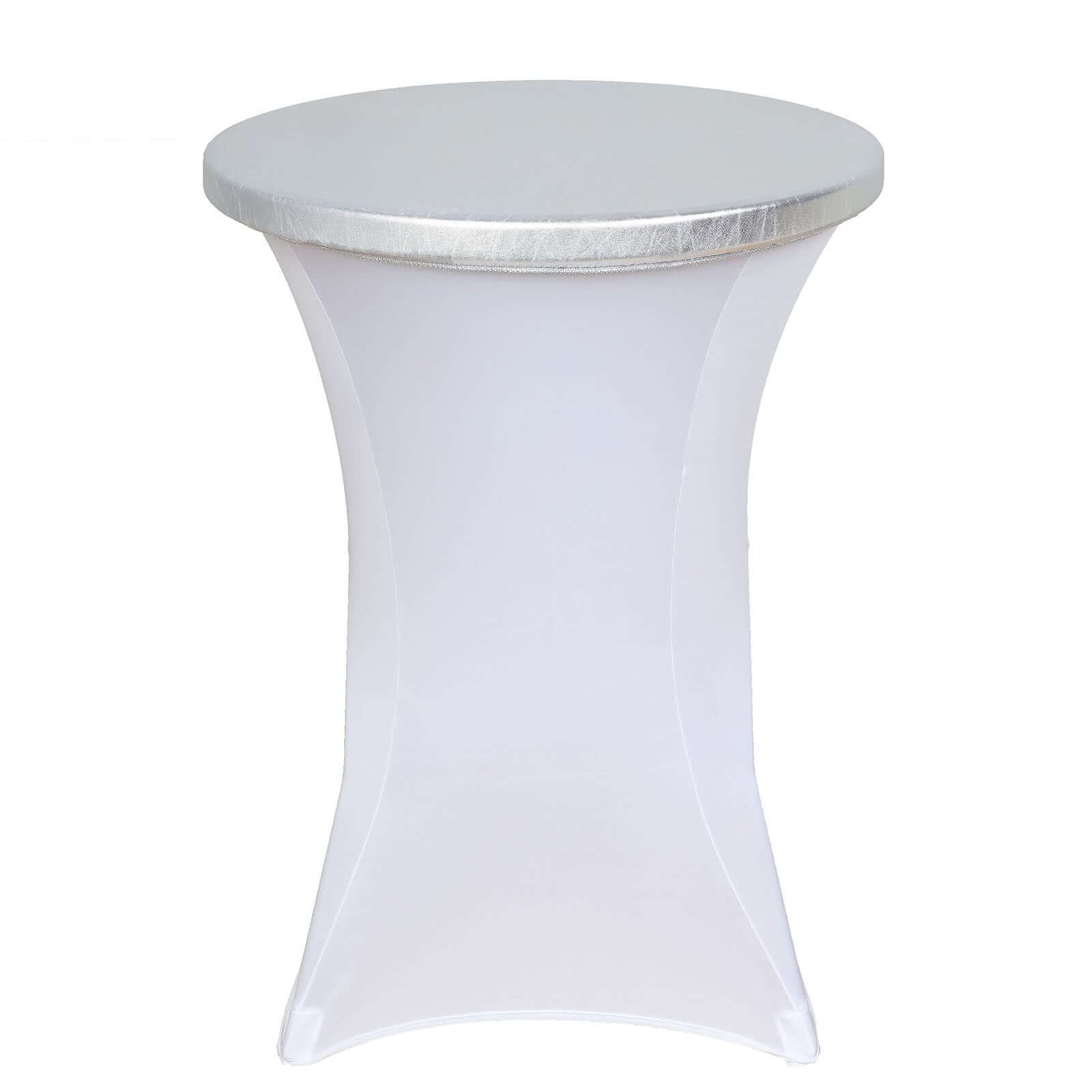 Spandex Cocktail Table Top Cover Fitted Metallic Silver - Stretchy & Wrinkle Free Topper Pro Linens