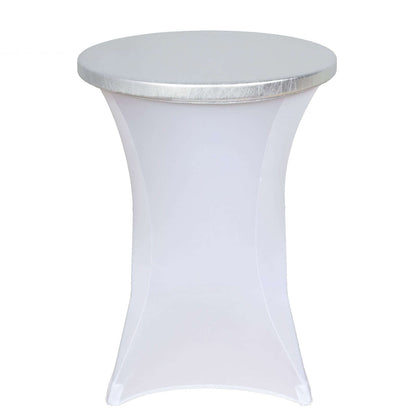 Spandex Cocktail Table Top Cover Fitted Metallic Silver - Stretchy & Wrinkle Free Topper Pro Linens