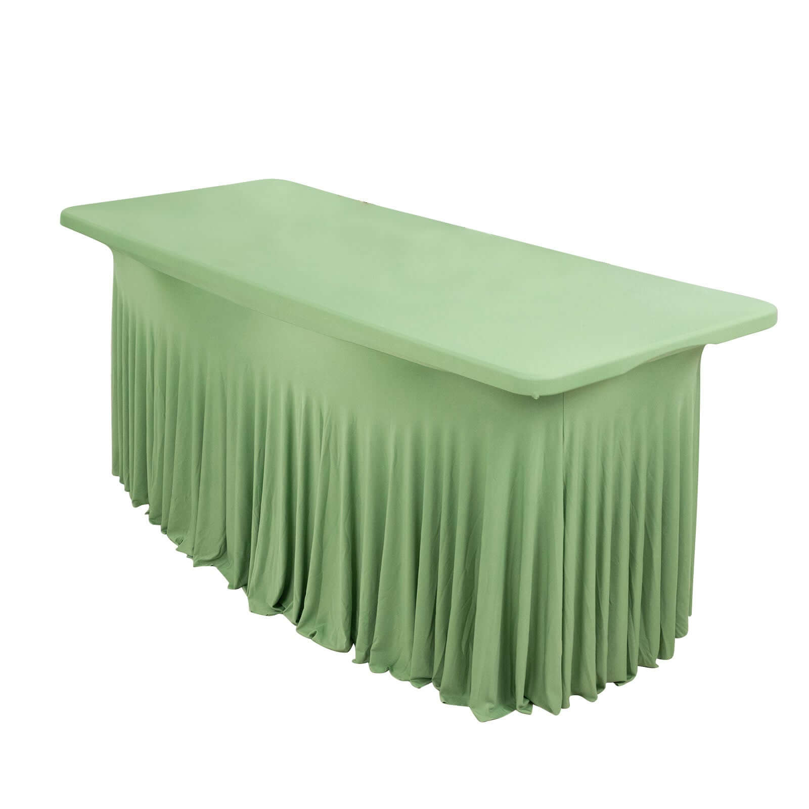 Spandex Rectangle 72"x30" Table Skirt Sage Green with Wavy Skirt - Like Effect Table Cover - Pro Linens