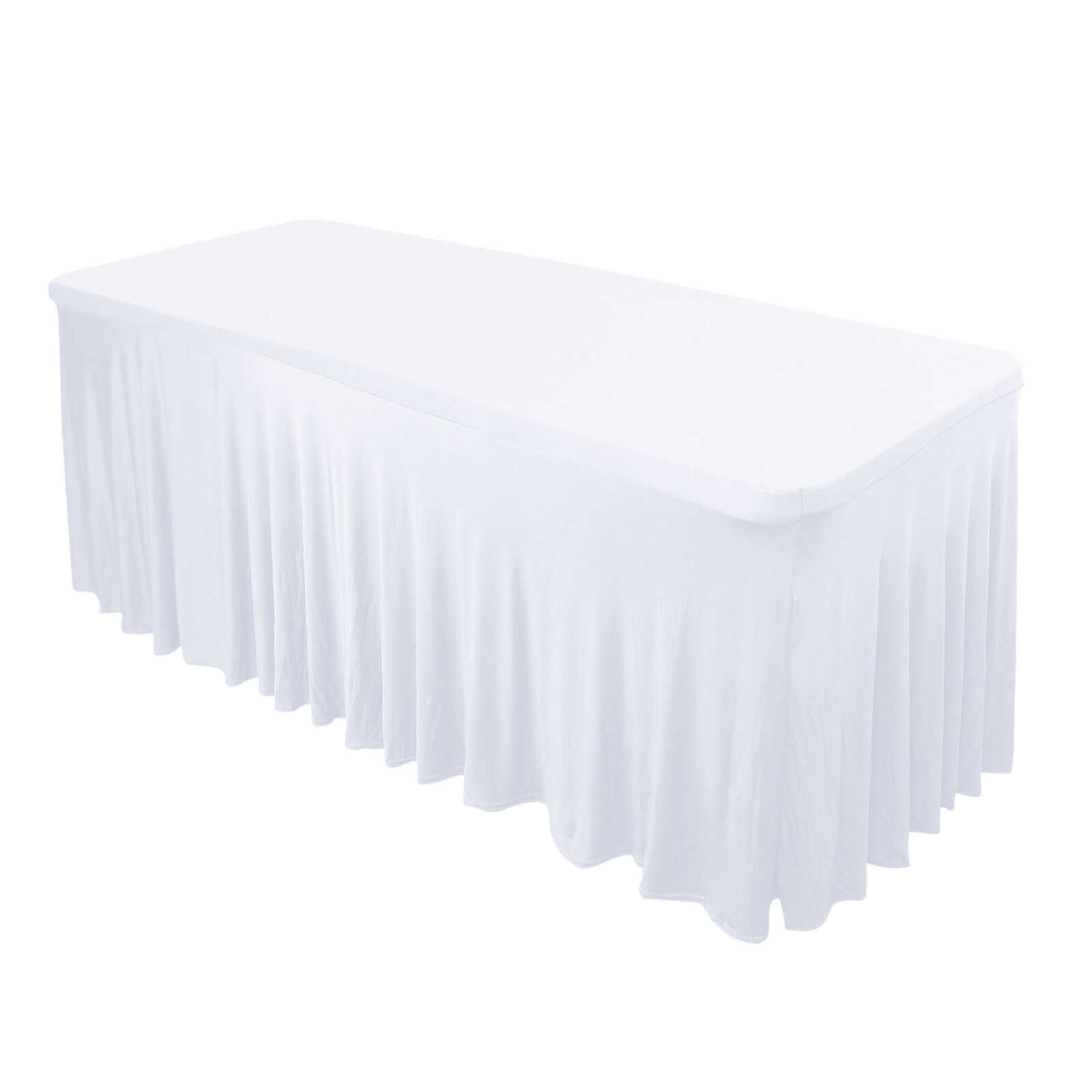 Spandex Rectangle 72"x30" Table Skirt White with Wavy Skirt - Like Effect Stylish Table Cover for Weddings, Banquets & Trade Shows - Pro Linens