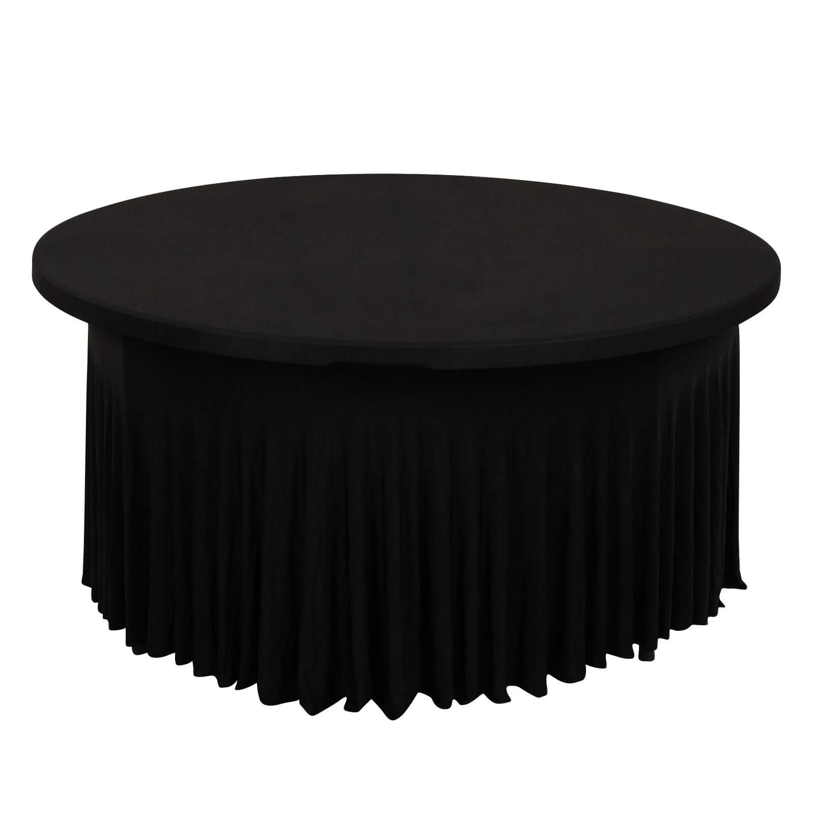 Spandex Round 5ft Table Skirt Black with Wavy Skirt-Like Effect Stylish Table Cover Pro Linens