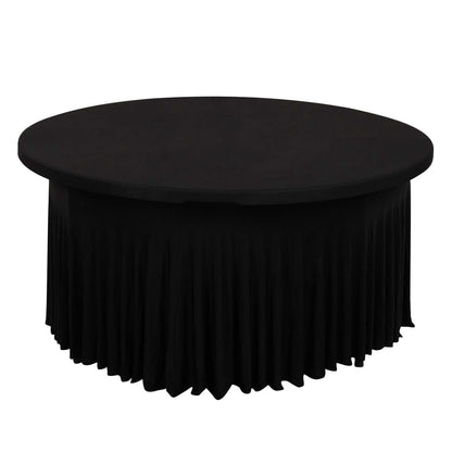 Spandex Round 5ft Table Skirt Black with Wavy Skirt-Like Effect Stylish Table Cover Pro Linens