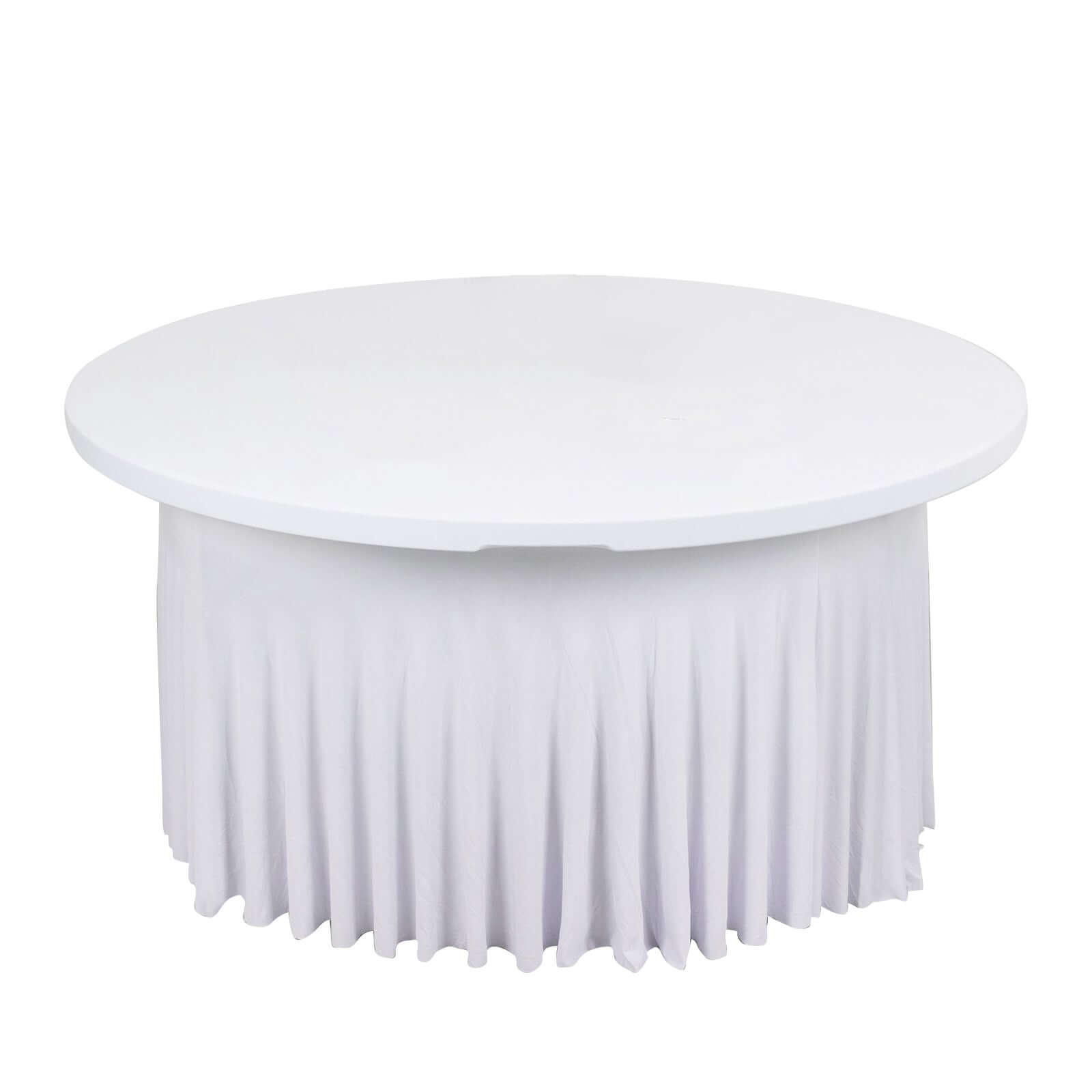 Spandex Round 5ft Table Skirt White with Wavy Skirt-Like Effect Stylish Table Cover for Weddings, Banquets & Trade Shows Pro Linens