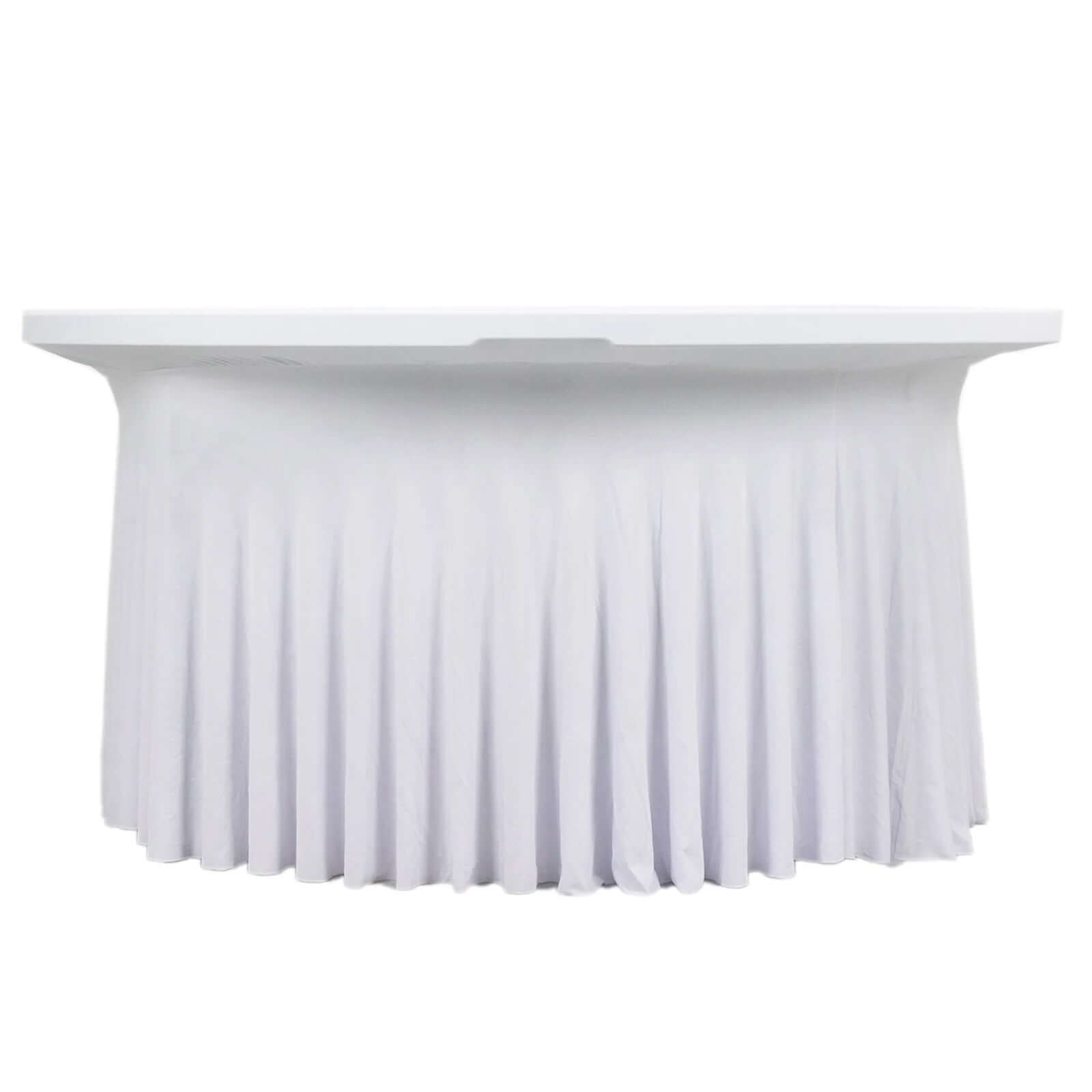 Spandex Round 6ft Table Skirt White with Wavy Skirt-Like Effect Stylish Table Cover for Weddings, Banquets & Trade Shows Pro Linens