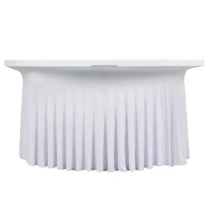 Spandex Round 6ft Table Skirt White with Wavy Skirt-Like Effect Stylish Table Cover for Weddings, Banquets & Trade Shows Pro Linens