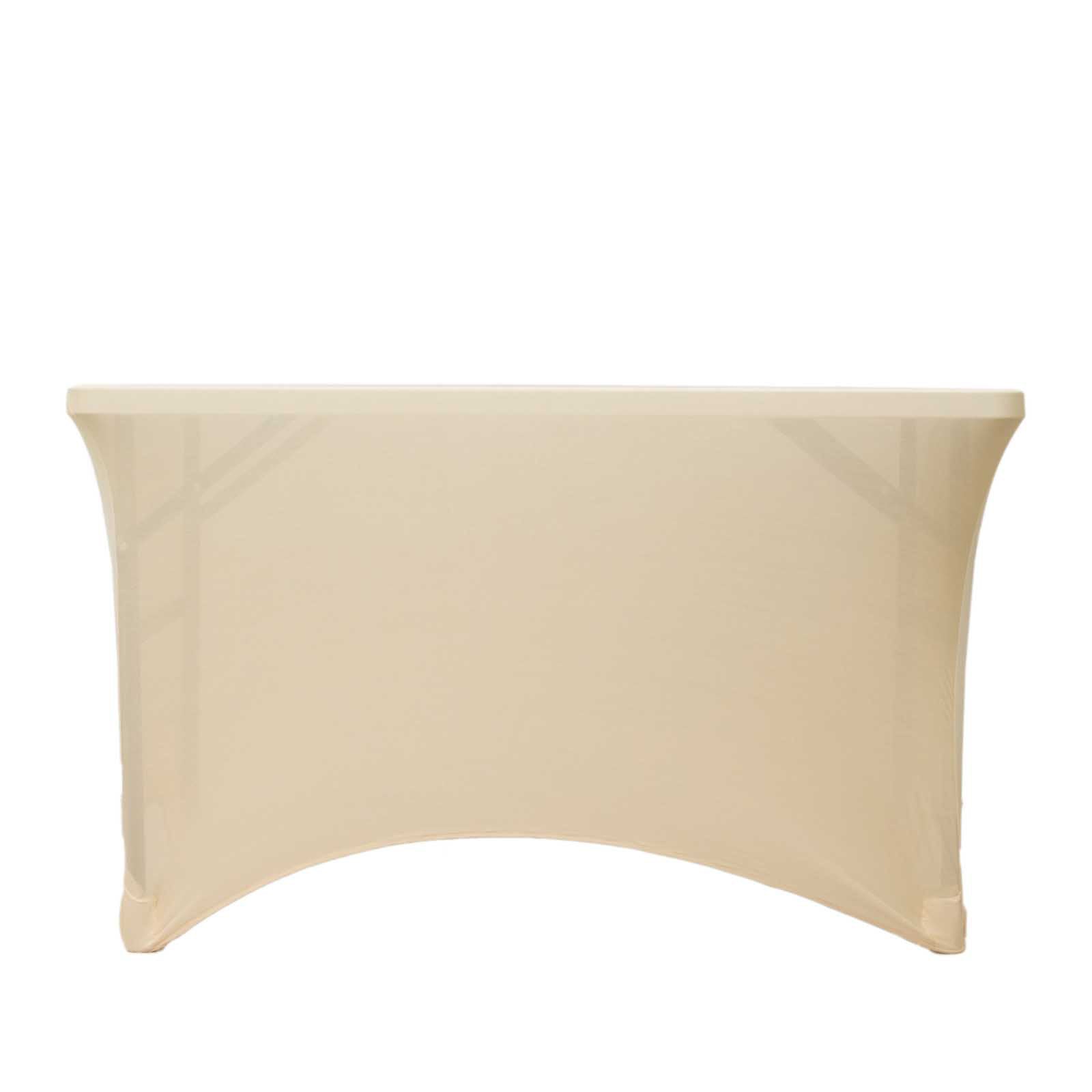 Stretch Spandex 48"x30" Rectangle Tablecloth Beige - Durable Form - Fitting Table Cover - Pro Linens