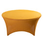 Stretch Spandex 5ft Round Tablecloth Gold - Durable Form-Fitting Table Cover for Events & Presentations Pro Linens