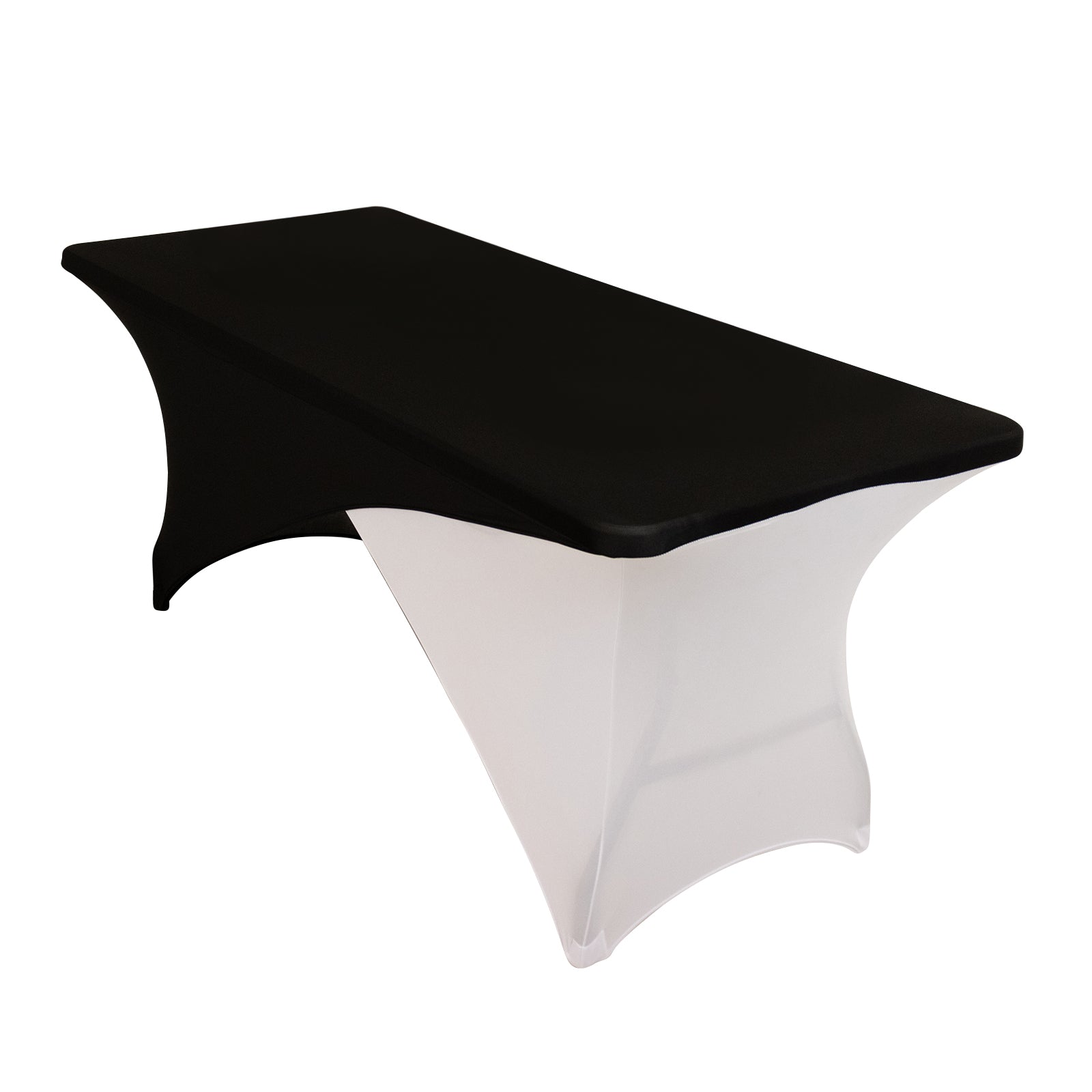 Stretch Spandex 72"x30" Rectangle Table Cover Black/White Cross Over Design - Versatile & Sleek Two - Piece Fitted Tablecloth with Elastic Foot Pockets - Pro Linens