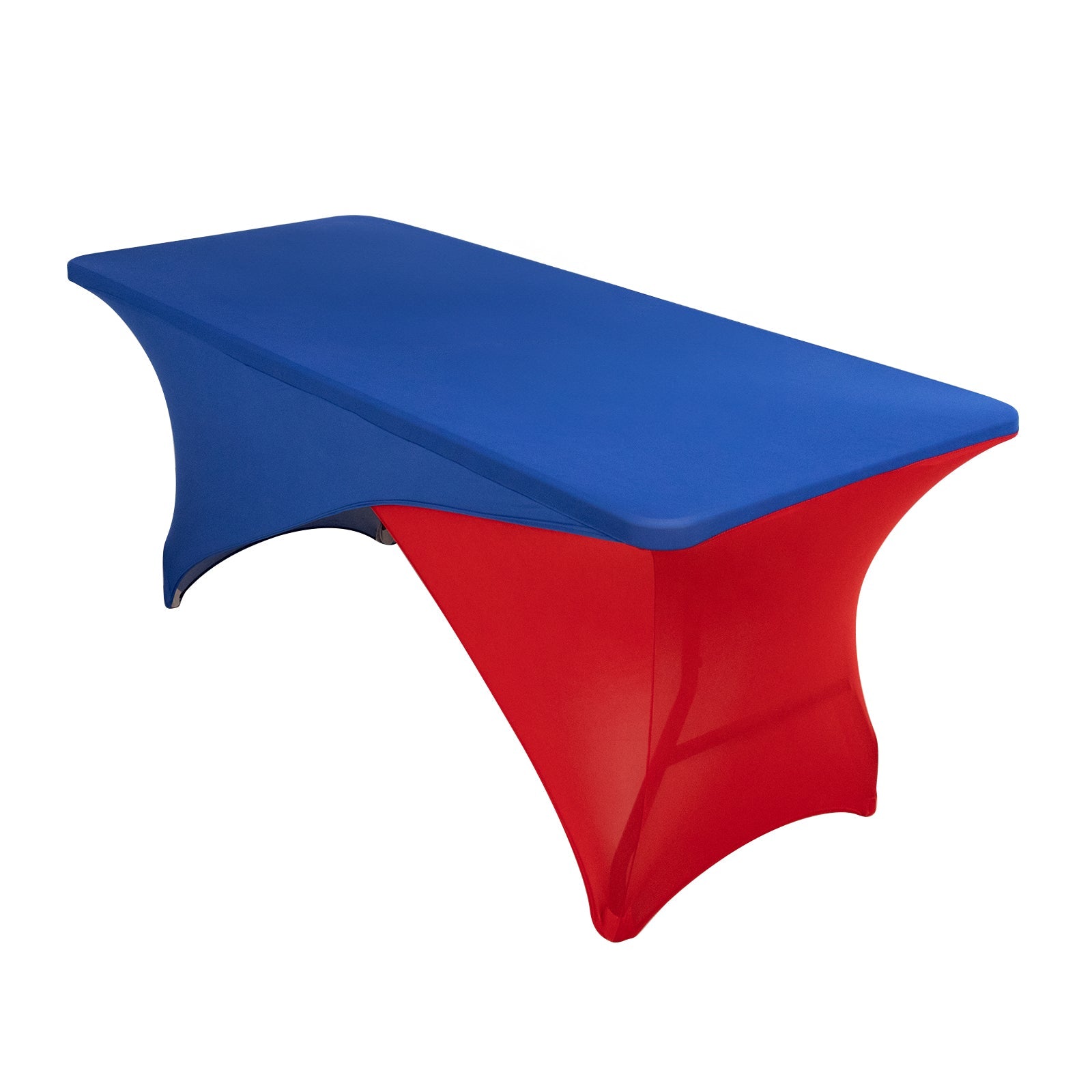 Stretch Spandex 72"x30" Rectangle Table Cover Royal Blue/Red Cross Over Design - Two - Piece Fitted Tablecloth with Elastic Foot Pockets - Pro Linens